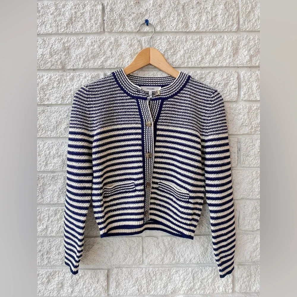 NWT $448 Frame Compact Stripe Cardigan - Picture 5 of 7
